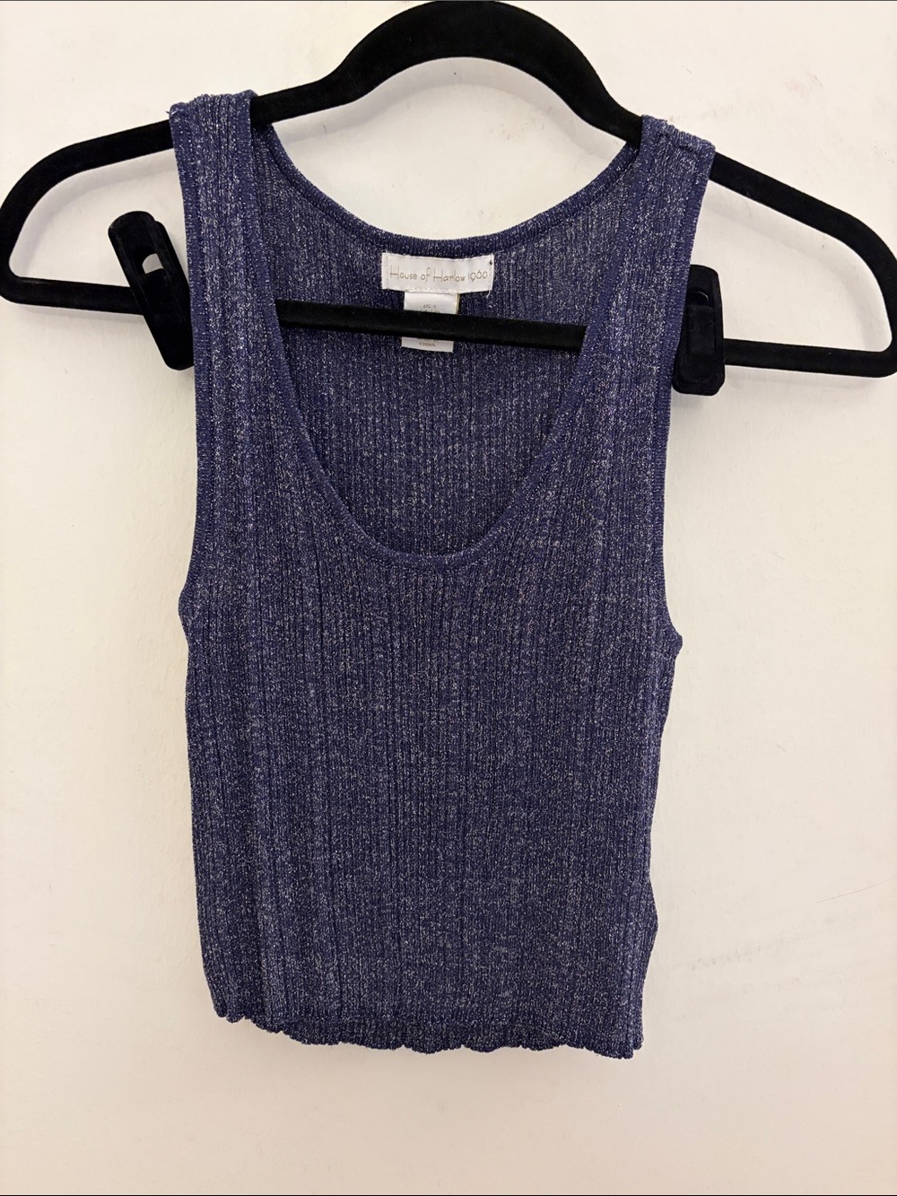 House of Harlow 1960 Ribbed Metallic Navy Tank